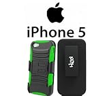 I-kool Armor Tech series Iphone 5/5s Case with kickstand + clip-on holster (Green/Black)