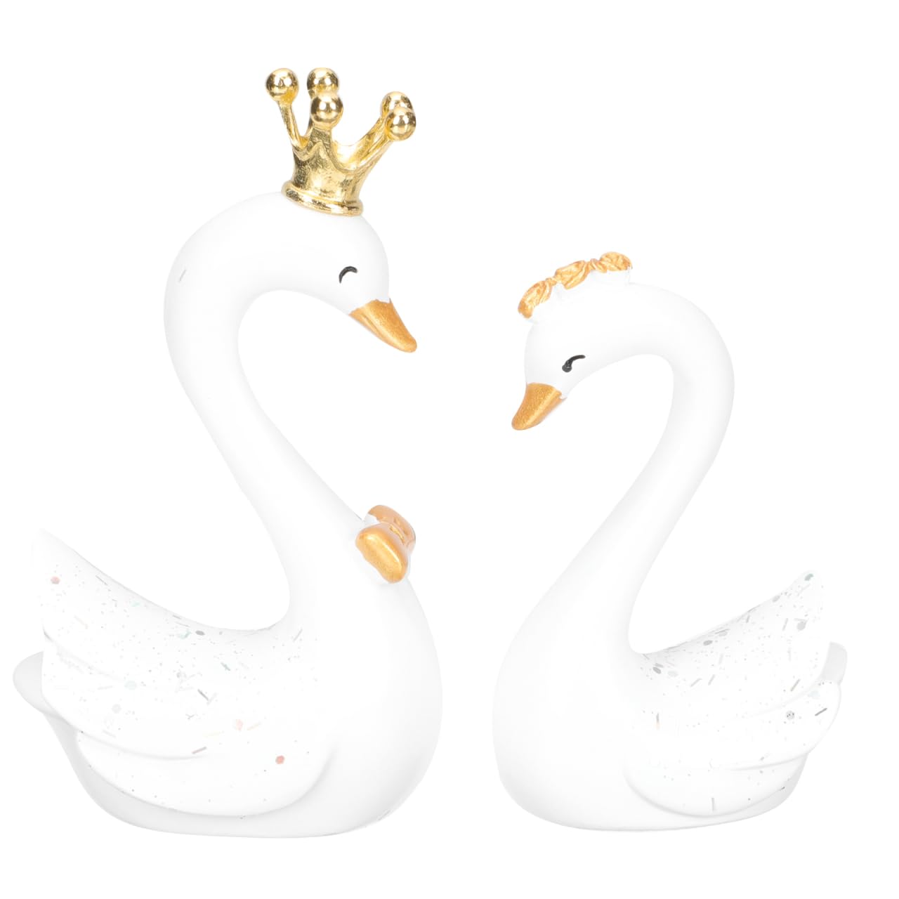Levemolo 1Pair Swan Figurine Ornaments Decorative Resin King Queen Swan Statue Crafts for Home Office Wedding Cake Decorations Photography Props Fairy Garden Figure