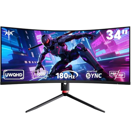 KTC Ultrawide Curved Monitor 34 Zoll, UWQHD (3440 x 1440) 180Hz Gaming Monitor, Adaptive Sync, 21:9 VA Panel 1500R, 1ms MPRT, HDR 10, Verstellbarer Ständer, 2 x DP 1.4, 2 x HDMI 2.0, H34S18S thumbnail 1