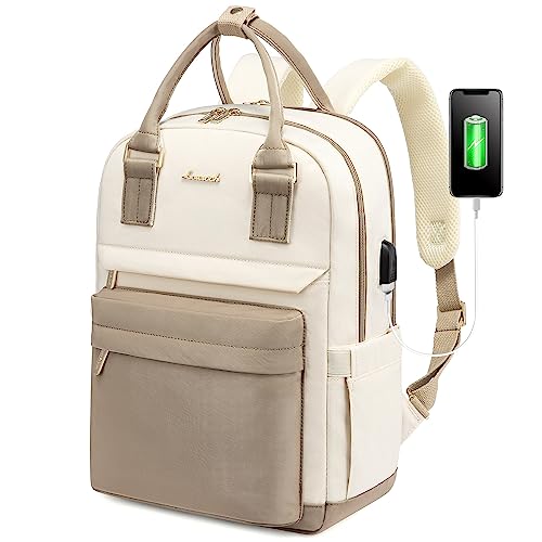 LOVEVOOK Rucksack Damen Klein, 14 Zoll Laptop Rucksack mit Laptopfach, Kleiner Wasserdicht Daypack Elegant Mini für Schule Uni Reise Arbeit, Khaki Bei