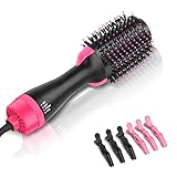 One-Step Growom Hot Air Brush, Hair Dryer, Straightener, Curler, Hair Styler, Designer and Volumizer, with 6pcs Plastic Alligator Hairgrips for All Hairstyles