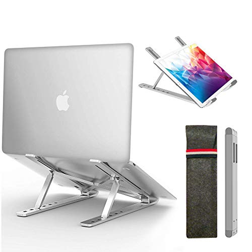 Magichold Portable Laptop Stand, Computer Laptop Holder, Aluminum Laptop Tablet Stand Riser with 6 Levels Height Adjustment, Fully Foldable, Supports up to 10 lbs, Fits up to 15.6 Laptop (Silver)