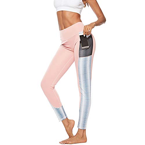 iYBUIA Women Workout Out Pocket Leggings Fitness Sports Gym Running Yoga Athletic Pants (S, Y-Pink)