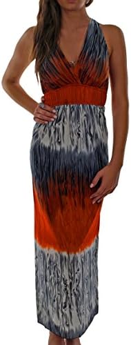 Huefulin Lightweight full length summer dress with vivid colors (X-Large, Orange)