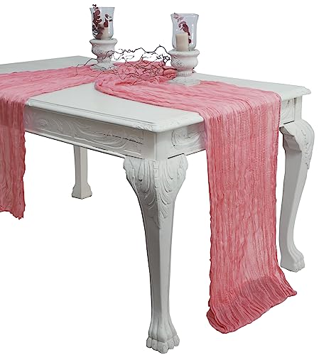 2 Pcs 1 Beige & 1 Rotten Apple Cheesecloth Table Runner with Rose Petals - Gauze Table Runner 13.3 Ft - Rustic Table Runner Boho for Baby Shower Decorations, Bridal Shower, Wedding Decorations