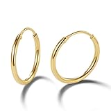 Carleen 14K Yellow Gold Plated 925 Sterling Silver Dainty Endless Hoop Earrings for Women Girls (13mm)