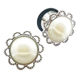 Pair of Stainless Steel Single Flare Ear tunnel Plugs with Pearl Body Piercing Jewelry (16mm 5/8'')