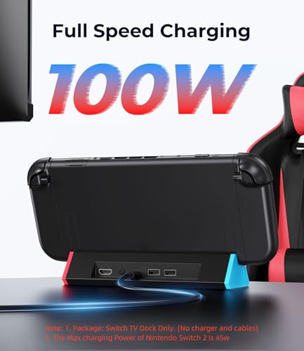 SiWiQU Switch 2 Docking Station, Portable TV Dock Only Compatible with Nintendo Switch 2 Console Charging Station Stand with 4K @ 120Hz HDMI Output / 100W Charging Input / USB 3.0