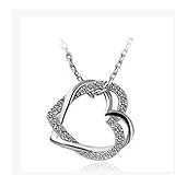 Dolland Charming Plated Infinite Crystal Love 2 Heart Pendant Necklace For Women,Silver White Drill