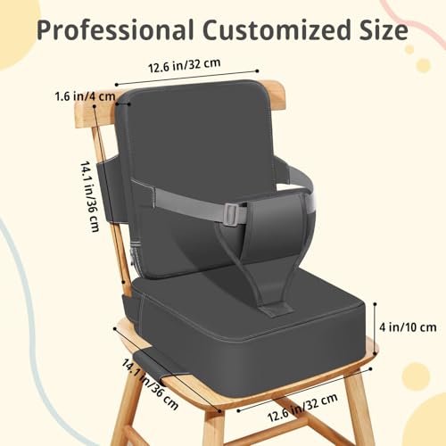 YOOJ® Toddler Booster Seat for Kitchen Chair, 2-in-1 Dining Table Booster Seat with Backrest & Adjustable Straps, PU Portable Toddler Eating Travel Increasing Cushion, Easy to Clean (Dark Grey)