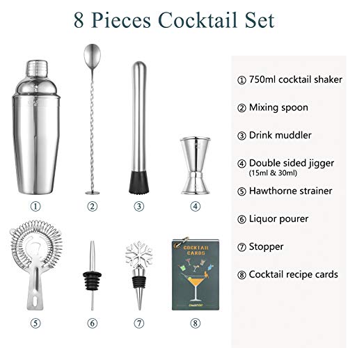 CHASSTOO Cocktail Set, Cocktail Shaker Set aus 304 Edelstahl, 8-teilige Cocktail Bar Set, Barkeeper Set mit Cocktailbuch… – Bild 4