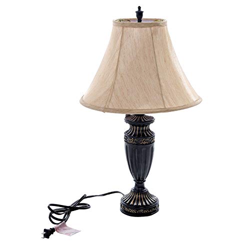 Home Source Industries LMP108 Home Source Mattie Table Beige Linen Bell Lamp Shade, Bronze Intricate Base