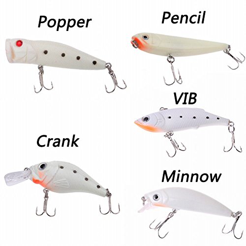 Smartcoco Lot De 5 Leurres De Pêche De Nuit 3d Phosphorescents Vib Popper Crank Minnow Crayon Lumineux Leurre Artificiel Avec Boîte à Leurre