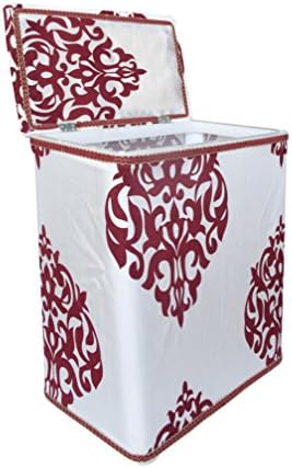 SkyMoving Elegant FLower Print Laundry Hamper Storage Basket with Lid Cover and Removable Liners | Linen | Easily Transport Laundry (Red/White)