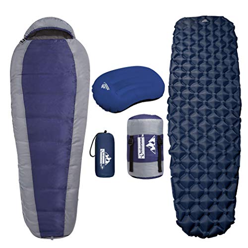 Outdoorsman Lab Mummy Sleeping Bag, Sleeping Pad & Pillow Bundle for