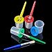 Shappy 4 Pieces Spill Proof Paint Cups in 4 Colors and 10 Pieces Assorted Colored Brushes Set