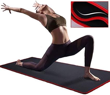 Leoie - Esterillas de yoga gruesas antideslizantes para deportes, fitness, gimnasio, pilates, con bolsa de yoga + vendajes, color Borde rojo + alfombrilla negra 183 x 61 x 1,0., tamaño medium: Amazon.es: Deportes y aire libre