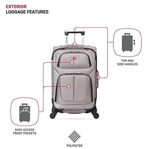 SwissGear Sion Softside Expandable Roller Luggage, Pewter, CarryOn 21