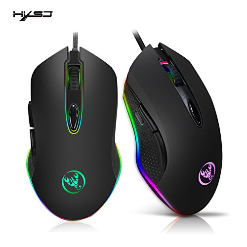RONSHIN Gaming Mouse, HXSJ S500 Gaming Mouse USB Wired Mouse 6 Buttons 200-4800DPI Optical USB Wired Desktop Mouse RGB Backlit Computers Accessories,Components