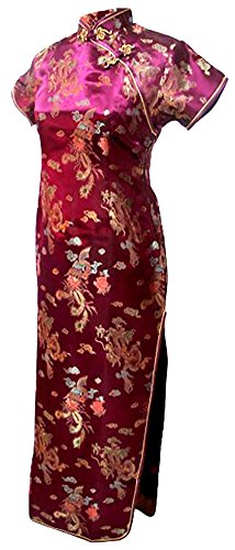 7Fairy Women's Vtg Burgundy Dragon Long Chinese Party Dress Cheongsam