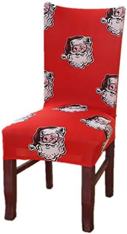 FamyFirst Stretch Dining Room Chair Covers for Christmas Santa Claus Printed Chair Protector Removable Washable Short Seat Covers Slipcover Set of 4 Red