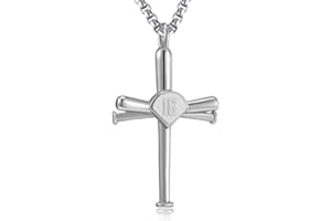 SKQIR Baseball Necklace for Men,Sports Baseball Cross Pendant Necklace with Number for Athletes Stainless Steel Baseball Cross Chain for Boy