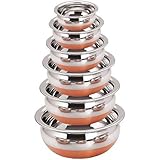 ROYAL SAPPHIRE Stainless Steel Copper Bottom Handi Pot 6 Piece Set With lids and Free Serving Spoon