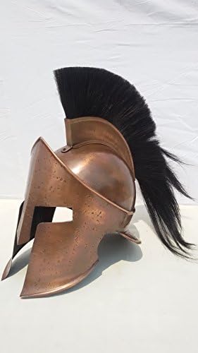 300 Movie Spartan King Leonidas Antique Finish Medieval Helmet Black Plume For Halloween Greek Line With Display Stand