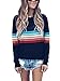 MissLook Women's Rainbow Tops Colorful Striped Shirts Long Sleeve Crew Neck Color Block Casual Blouse
