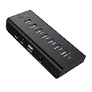 AUKEY Powered USB Hub with 6 USB 3.0 Ports, 1 Ethernet Port, 1 Charging Port, 12V/3A Power Adapter for Smartphones and Laptops