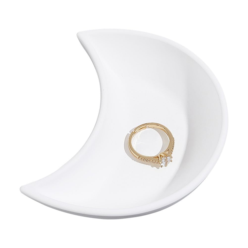 NBEADS Moons Shape Jewelry Dish Tray, 11x8.5x2.4cm Small Decorative Gesso Trinket Dish White Jewelry Dish Plate Storage Tray Accent Tray for Rings Necklaces Earring