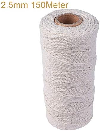 100% Natural Beige Cotton Twisted Cord Crafts Macrame Artisan String DIY Home Decor Handmade Christmas Gift Packing (2.5mm 150Meter)