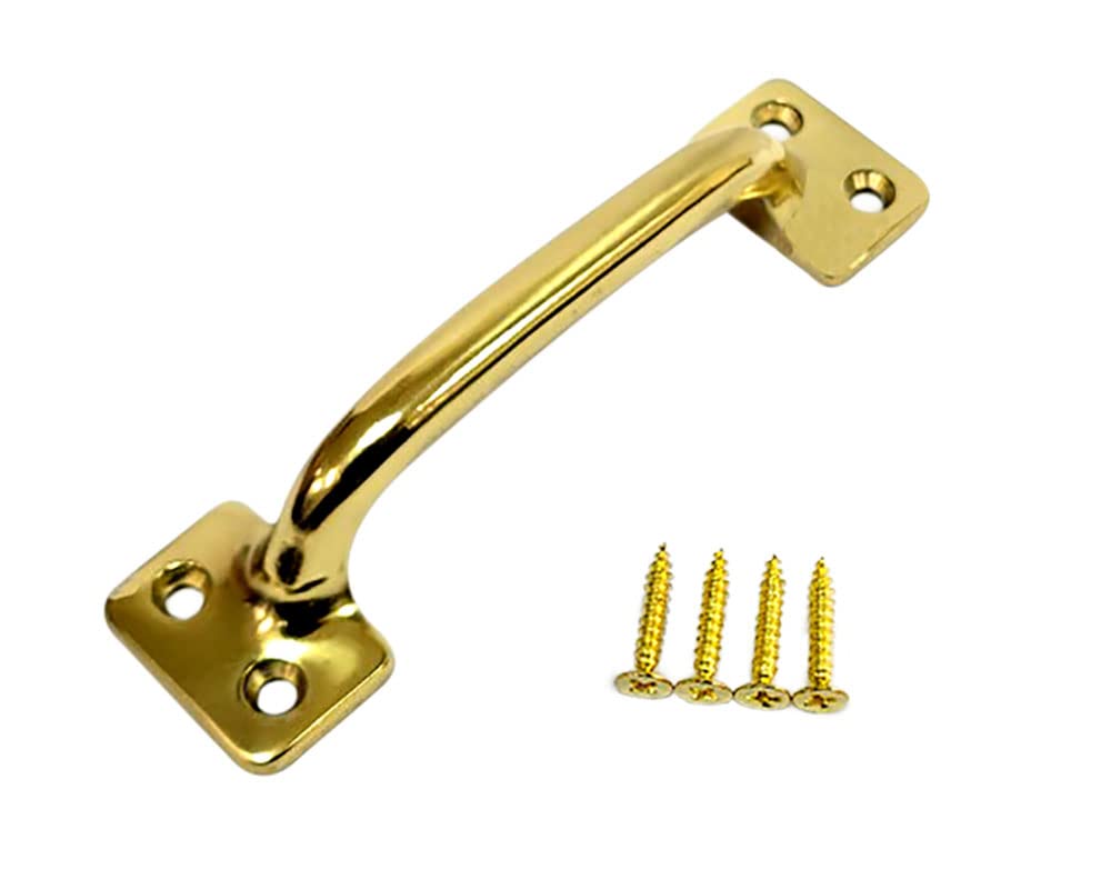 QCAA Soild Sash Brass, 4-7/8", Heavier Lift Pull, Traditional Type,Polish Brass, 1 Pack, Made in Taiwan