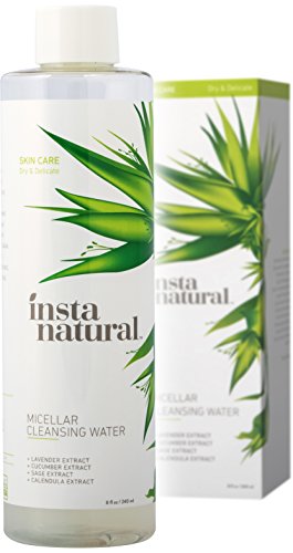 InstaNatural Micellar Water - Gentle Nonrinse Facial Cleansing & Simple Makeup Remover - Natural Skin Care Solution for Sensitive Skin - Fast Daily Hydration - Great for Post Gym Use & Travel - 8 OZ