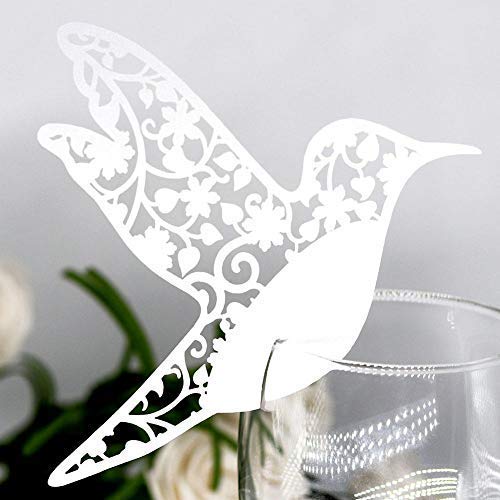 AUNMAS 50pcs Bird Wedding Table Number Place Cards Hollow Name Place Cards Personalized Table Name Reception Decor Wedding Guest Cards for Wine Glass Banquets Table Decoration(1#)