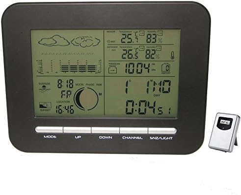 Digital Barometer Weather Station Clock with Indoor Thermometer Hygrometer and Wireless Outdoor Temperature Humidity Transmitter Dual Alarm Clock with Snooze Calendar (1 transmitters included)