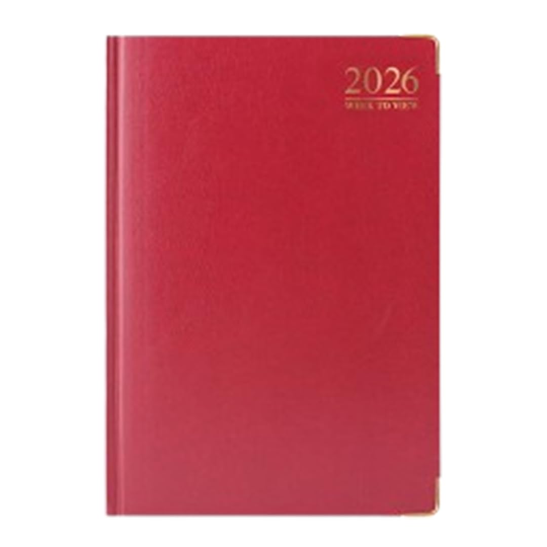 1ABOVE Premium Quality| 2026 Diary | A4 Week to View Diary| 60gsm-Paper| Hardback Gilt Edges Metal Corners for Home and Office Use (Red)