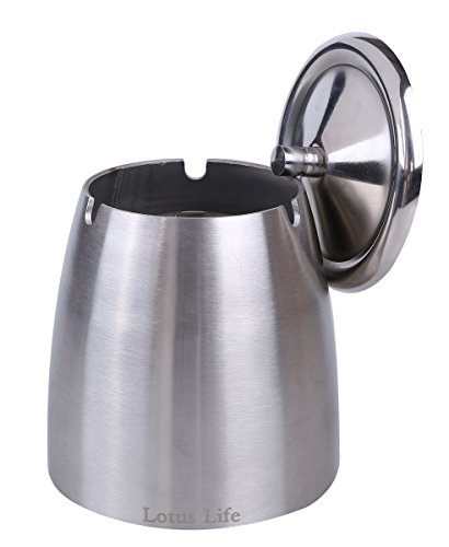 LOTUS LIFE Ashtray with lid stainless steel for indoor outdoor 3 size (Medium)