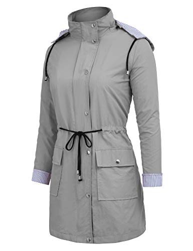 FISOUL Windbreaker Raincoats Waterproof Lightweight Rain Jacket Outdoor Hooded Women's Trench Coats Grey XL - Thumbnail 4