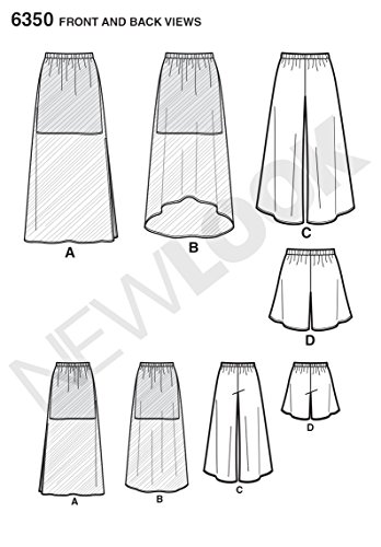 New Look Patterns UN6350A Misses' Skirt and Wide Leg Cropped Pants or Shorts, A (6-8-10-12-14-16-18)