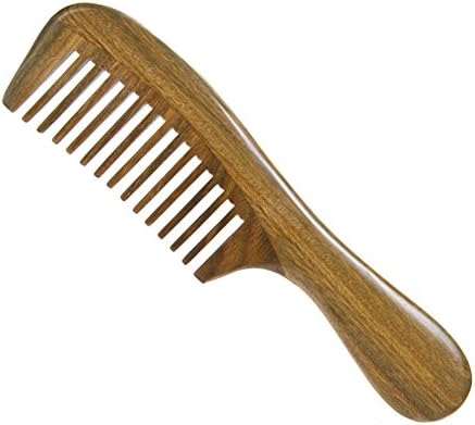 Casualfashion Vintage Natural Green Sandalwood Comb Medium Wide Teeth Hair Massage Comb with Long Handle