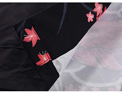 LifeHe Men's Japanese Dragon Printed Cotton Blends Linen Kimono Cardigan Jackets Top (Black, M) - Thumbnail 3