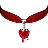 TKHLT Vampire Dropping Blood Heart Pendent Necklace Red Velvet Choker Y2k Red Heart Gothic Collar Halloween Jewelry Accessories Gift for Women