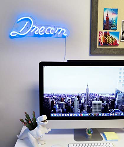 Isaac Jacobs 17" inch LED Neon Blue “Dream” Wall Sign for Cool Light, Wall Art, Bedroom Decorations, Home Accessories, Party, and Holiday Decor: Powered by USB Wire