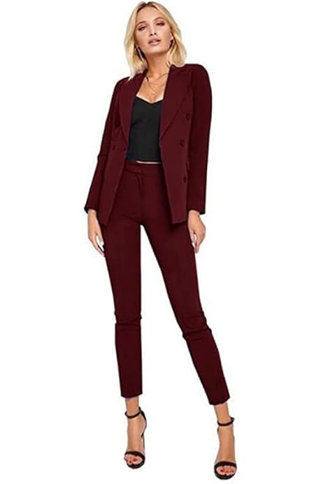 Amazon.com: Burgundy Women's Elegant Business Two Piece Office Lady Suit  Set Work Blazer Pant XS : Clothing, Shoes u0026 Jewelry