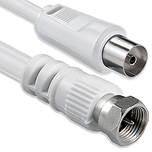 SAT antenna cable Adapter cable 5.0 meters 2x shielded F-connector > Coaxial jack SAT white F-coax Ku 75db