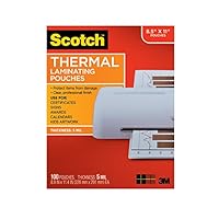 Scotch Thermal Laminating Pouches, 8.9 x 11.4-Inches, 5 mil thick, 100-Pack (TP5854-100),Clear