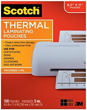 Scotch Brand  Thermal Laminating Pouches, 100-Pack, 8.9 x 11.4 inches, Letter Size Sheets, Clear, 5 Mil Thick for Extra Protection (TP5854-100)