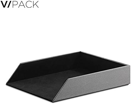 VPACK PU Leather Stackable Office File Document Tray Case Rack Desk File Document Organizer Holder (Pebble Grey)