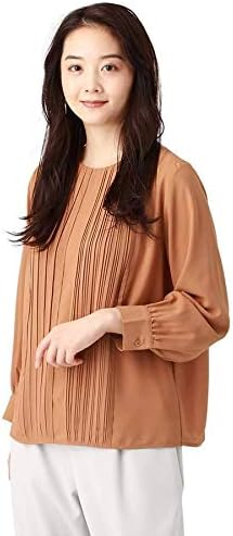 Amazon ザ スーツカンパニー ウォッシャブル アムンゼンジョーゼット ラウンドネックフロントプリーツ9分袖ブラウス テラコッタ 40 シャツ ブラウス 通販